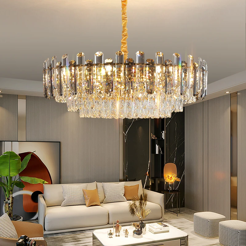 Modern Chandelier Crystal Square Circular Creative Restaurant Living Room Bedroom Bar Hall Corridor Lamp Indoor Home Lighting