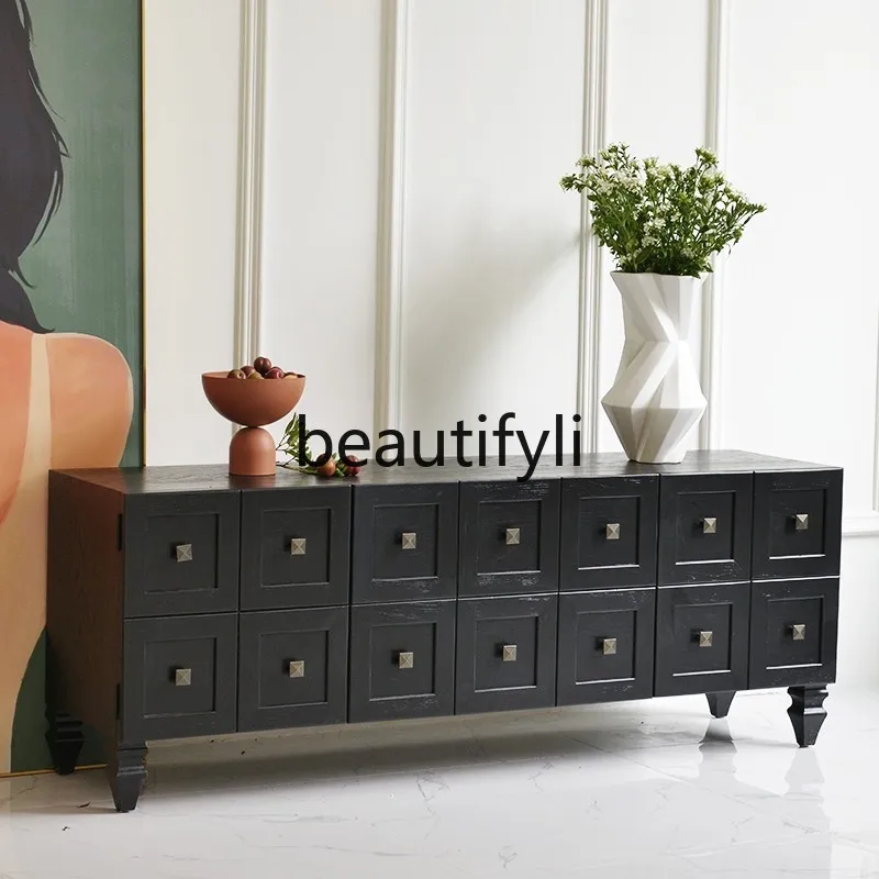 Nordic Solid Wood Living Room Home High-End Simple Modern Storage Floor-Standing TV Cabinet All Solid Wood