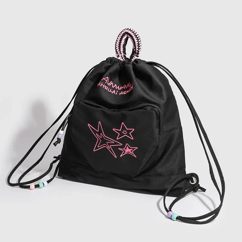 Women\'s Bag Shoulder Bags New Fashion Embroidery Letter Drawstring Bags Leisure Versatile American Retro Cowboy Travel Backpack