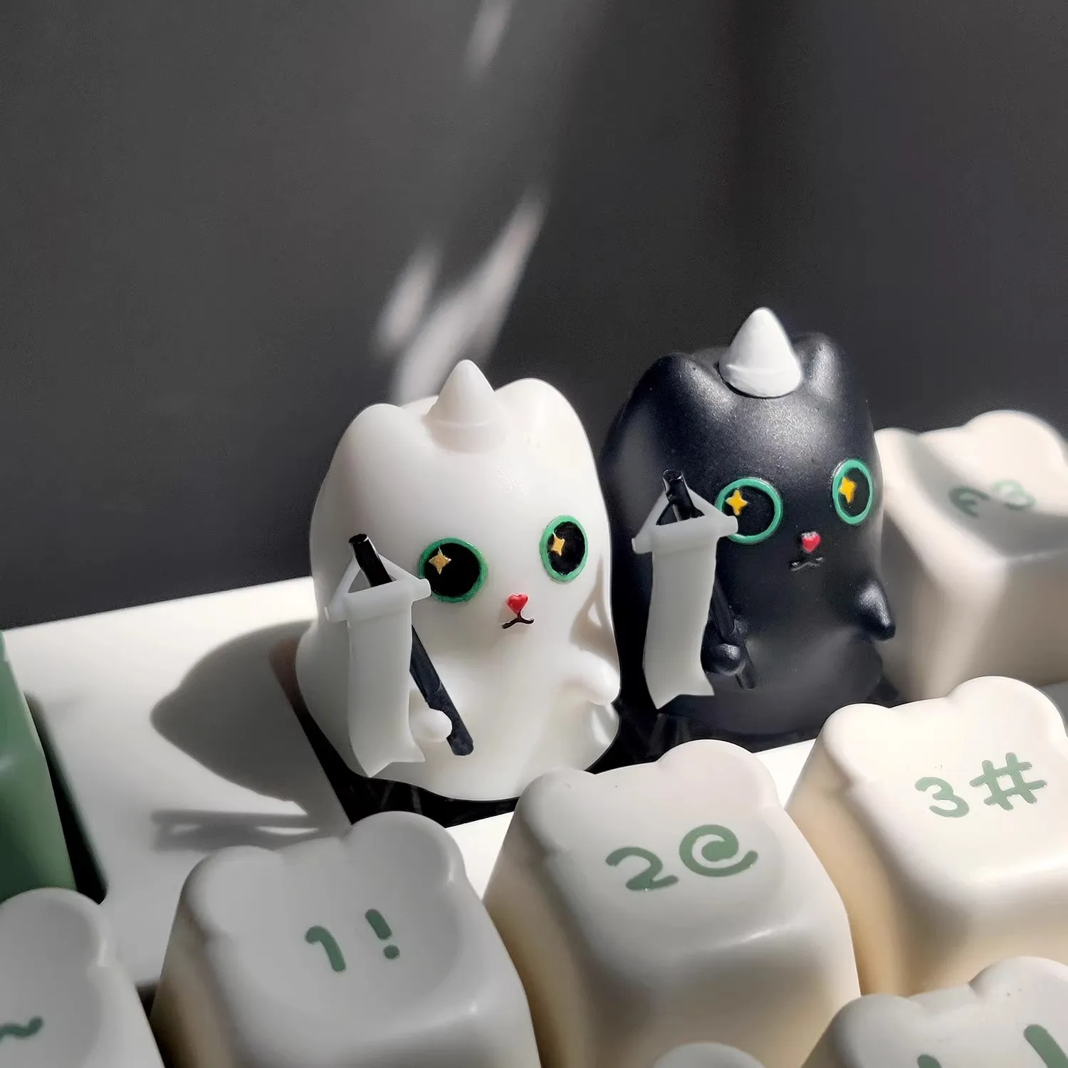 

Черно-белые колпачки для клавиш с котом, милые 3D полимерные колпачки для ключей Artisan, колпачки для ключей ручной работы в стиле аниме для механической клавиатуры, аксессуар, подарок