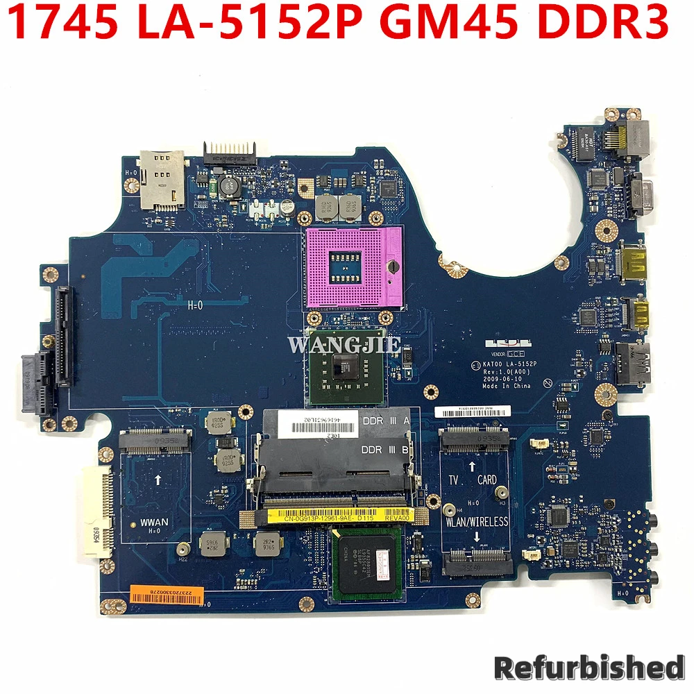 

Laptop Motherboard For Dell inspiron 1745 LA-5152P Refurbished CN-0G913P 0G913P G913P GM45 DDR3 Mainboard 100% Working