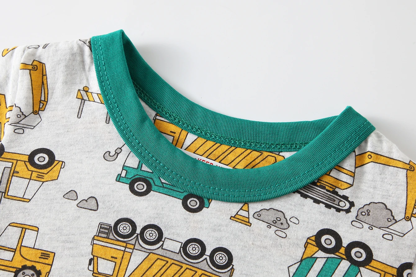 Sommer Neuer Stil Jungen 1-8 Jahre Alt Reine Baumwolle Pyjama Cartoon Baufahrzeug Dünner Kurzarm-Shorts Kinder Hauskleidung Set – Detail 5