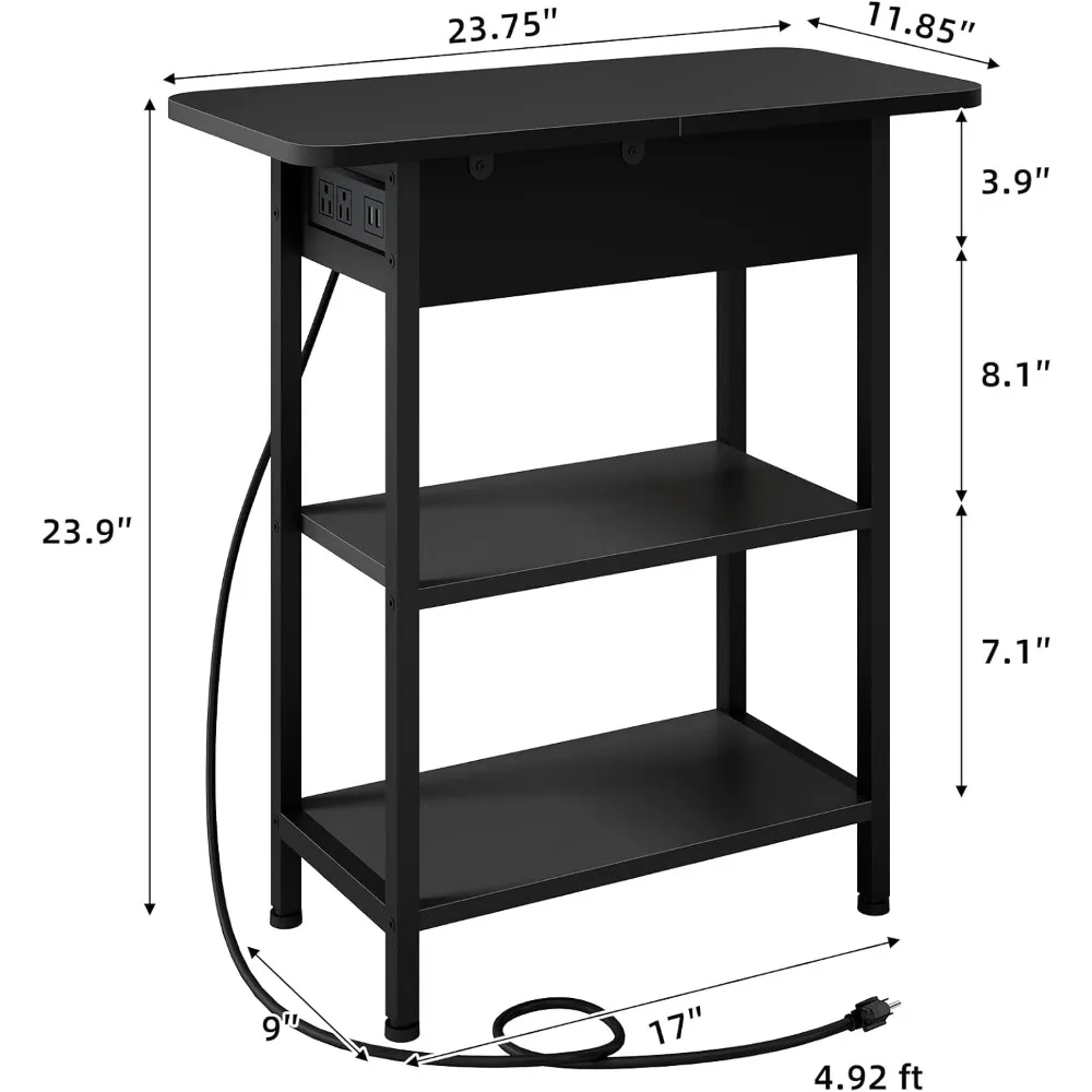 مجموعة طاولات نهاية محطة الشحن مكونة من 2، منضدة قابلة للطي للمساحات الصغيرة، مجموعة طاولات جانبية لغرفة النوم مع منفذ شحن #3