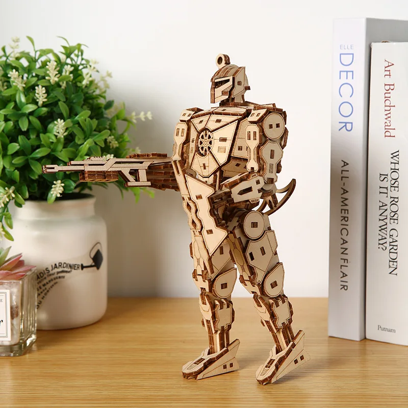 Modèle de Robot 3D, Puzzle STEM, jouet éducatif, blocs de construction d'assemblage en bois, décoration de bureau créative pour enfants