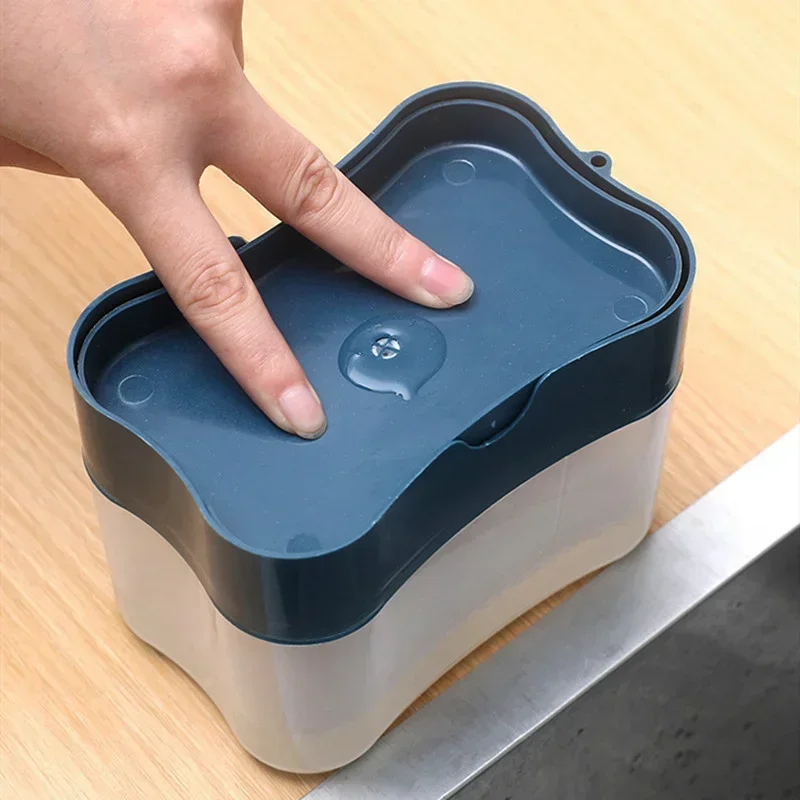 Juego de dispensador de detergente portátil para cocina, caja de jabón con soporte para esponja, herramientas dispensadoras de líquidos con prensa manual