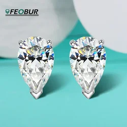 FEOBUR 1/2/4CT Pear Moissanite Stud Earring for Women 100% 925 Sterling Silver 18K Gold Plated Waterdrop Shape Ear Studs Jewelry