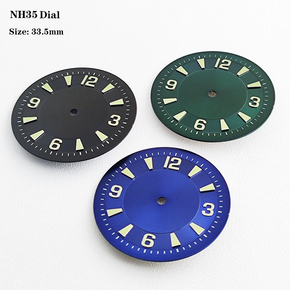 Pilot NH35 Watch Parts 33.5MM Dial Green Luminous Dial Add Hands Fit NH35 Automatic Movement Watch DIY Logo Dial Mod Parts