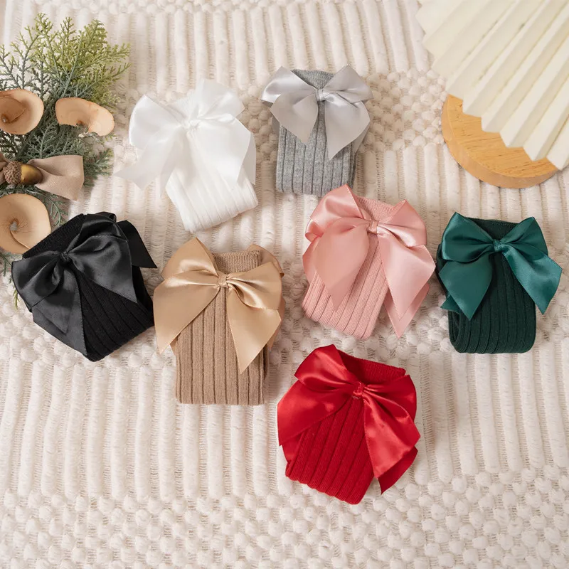 طفل الفتيات الجوارب الخريف الشتاء الاطفال القوس الكبير الركبة عالية طويلة لينة لطيف الاطفال عيد الميلاد جورب القطن الأحمر الوليد سوكين ل 0-8 سنوات #5