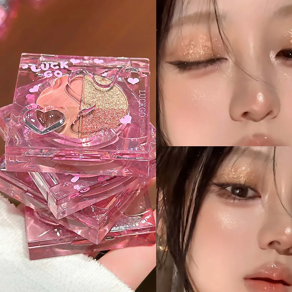 LUCKGO 3 Color Eyeshadow Palette Glitter Shimmer Matte High Pigment Long Lasting Blendable Sparkly Eye Makeup Soft Pink Look