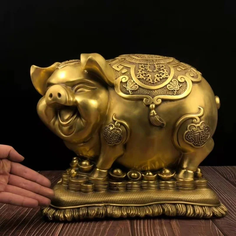 Pure Copper Caroline Brown Decoration Large Storage Lucky Pig Storage Tank Zodiac Pig Ingot-Shaped Pigskin Living Room Office Ta