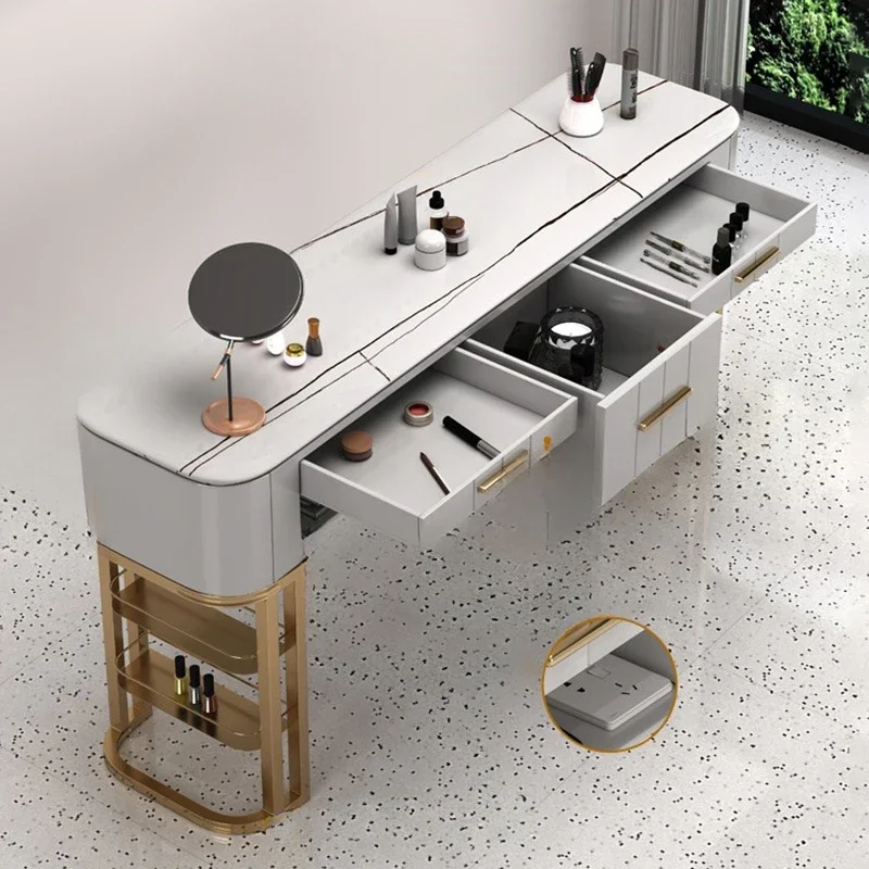 

Creative Trendy Nail Table Modern Nordic Style Space Saving Nail Desk Glamour Simple Mesa Para Manicurista Salon Furniture