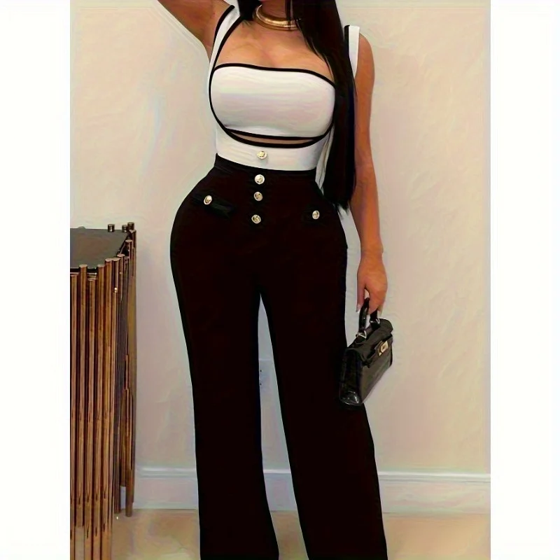 

Повседневный комплект из двух предметов без рукавов с открытой спиной и контрастными тонкими бретелями