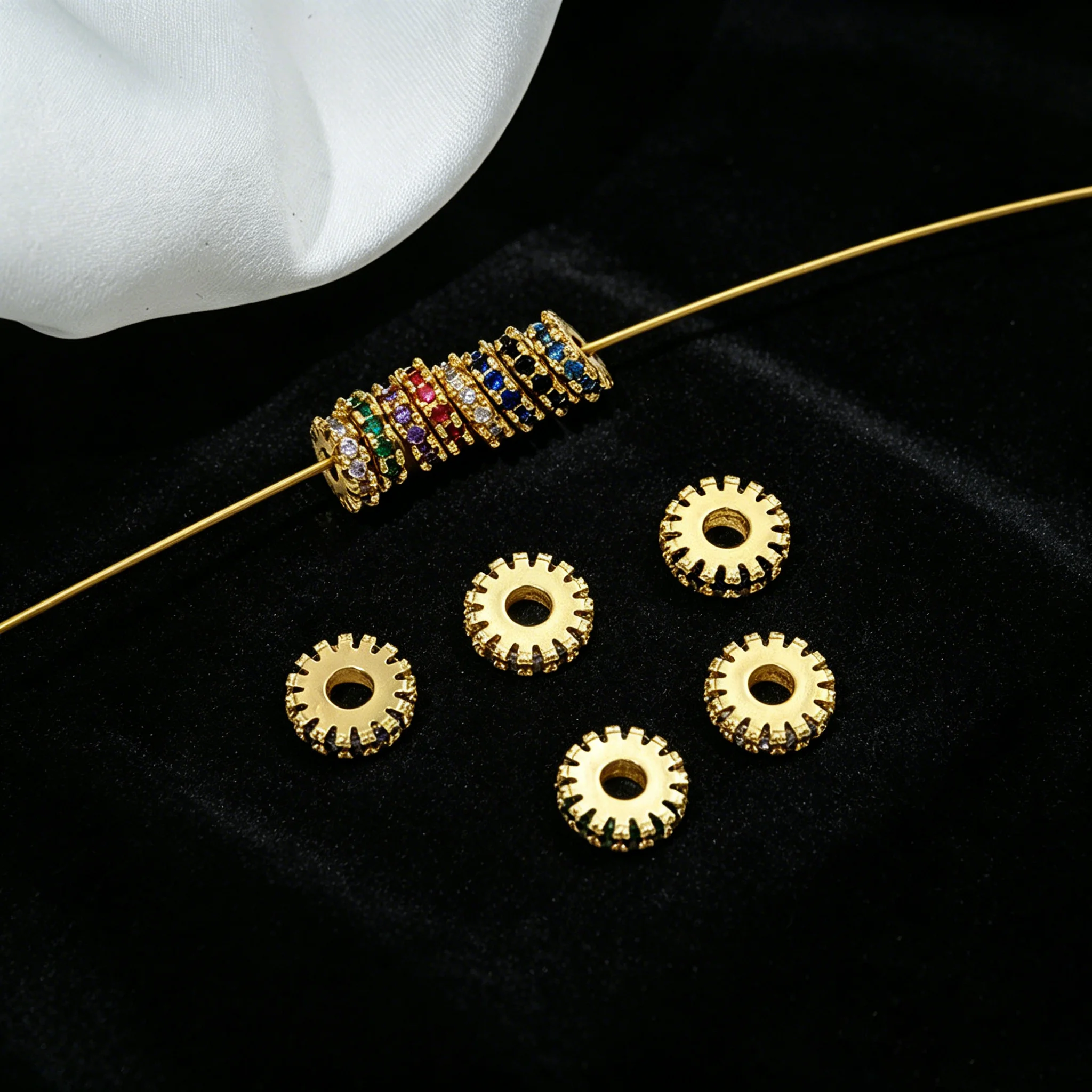 2 Stück/Set 18K vergoldete flache runde Abstandshalter-Metallperlen für DIY Armbänder, Halsketten, Schmuckherstellung, Zubehör, Bastelbedarf – Detail 2