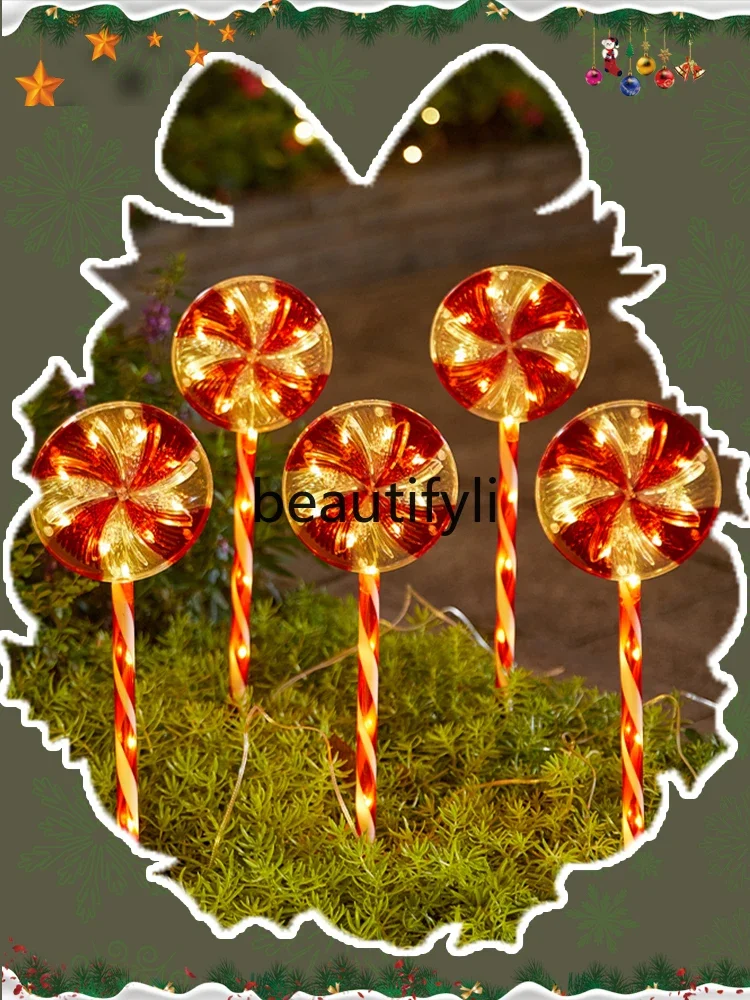 Christmas Lollipop Fruit Floor Plug-in Light Outdoor Waterproof Solar Scene Arrangement Garden Decoration Ambient Light