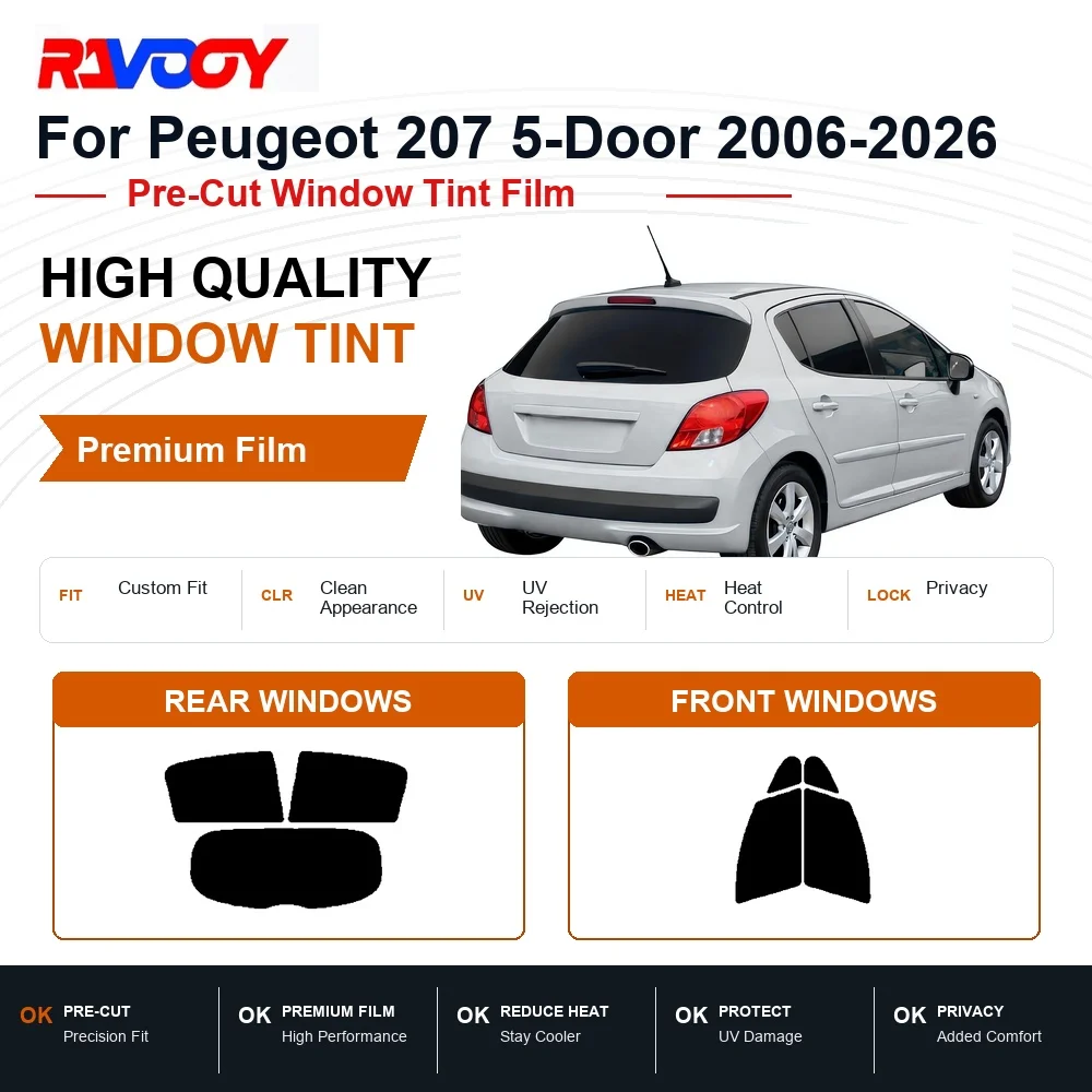 Premium Pre-Cut Window Tint For Peugeot 207 5-Door 2006-2026 Front & Rear Windows UV Heat Rejection Privacy Film