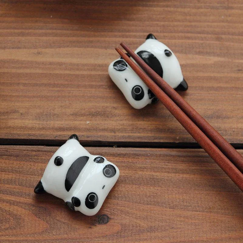 Cute Panda Shape Ceramic Ware Porcelain Spoon Chopstick Holder Japanese Chopstick Rack Kitchen Dining Tableware Rest Stand Decor