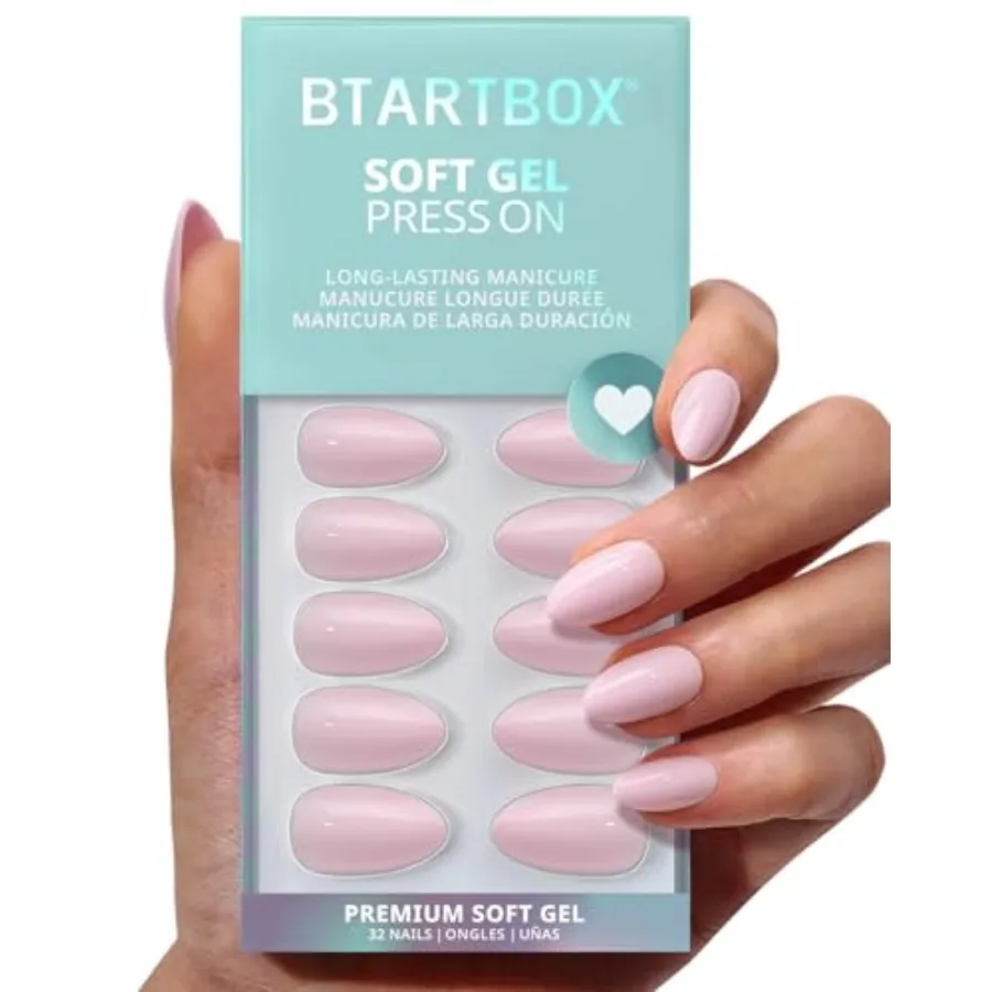 Press On Nails Short - Home CEO, Easy-to-Apply Light Pink Almond Press On Nails with Glue and Adhesive Tabs in 6 Sizes - 32 Nai