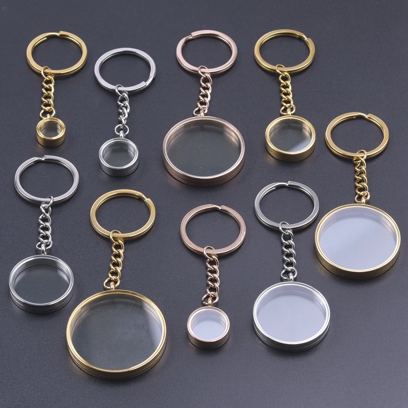 1Pc Stainless Steel Round Memory Reliquary Locket Pendant Keyholder Dijes Flotantes Coin Bezel Relicario Men Keychain Jewelry