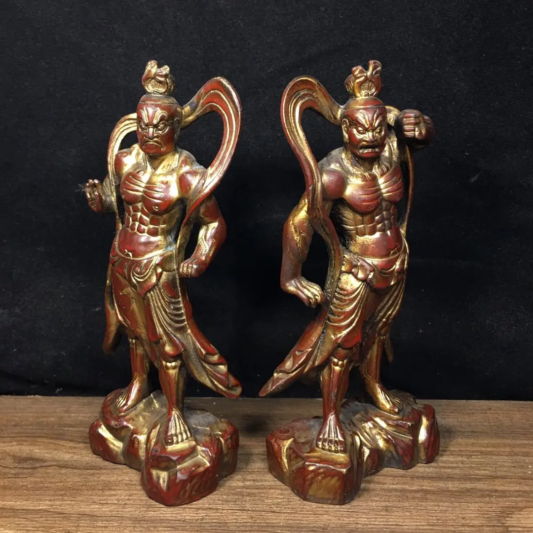 17cm Pure copper Diamond Warrior Hum Ha Er Jiang Qianli Yan Shun Feng Ear copper Buddha statue ornament