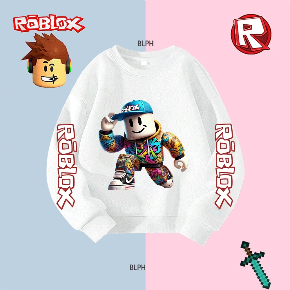 

Kids Hoodie with Roblox Graffiti Print, Colorful Streetwear Sweatshirt for Boys Girls, Trendy Cartoon Pattern Pullover, Casual