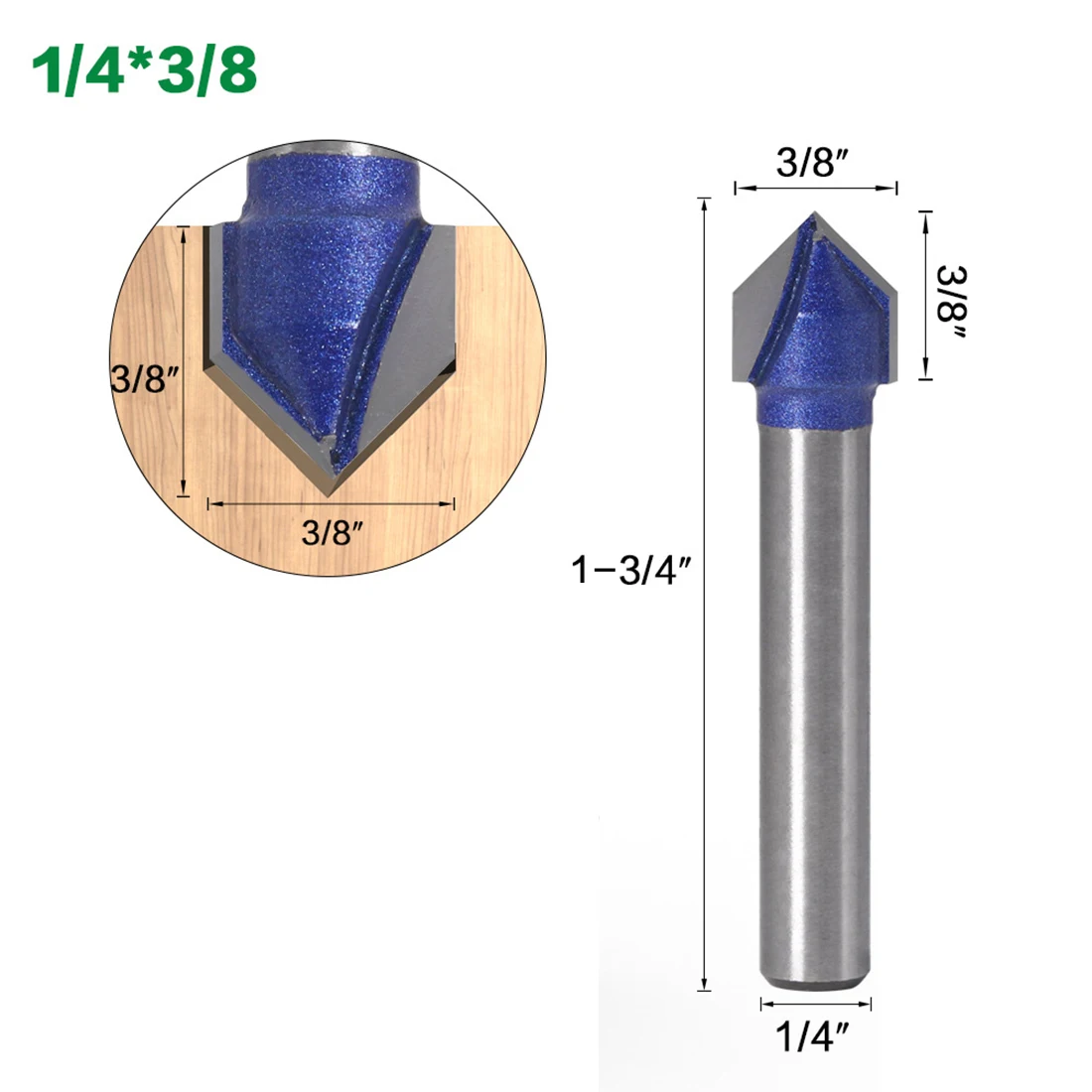 لقمة مثقاب راوتر ثلاثية الأبعاد كربيد عالي الجودة على شكل حرف V مقاس 1/4 بوصة نقش ثلاثي الأبعاد 90 °   قاطع درجة بحواف مزدوجة وقوة عالية