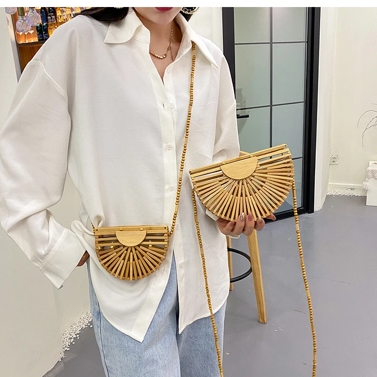 с доставкой Designer summer Luxury handbag for women shoulder bag semicircle  bamboo woven beach bag Mobile Phone Wallet 2022