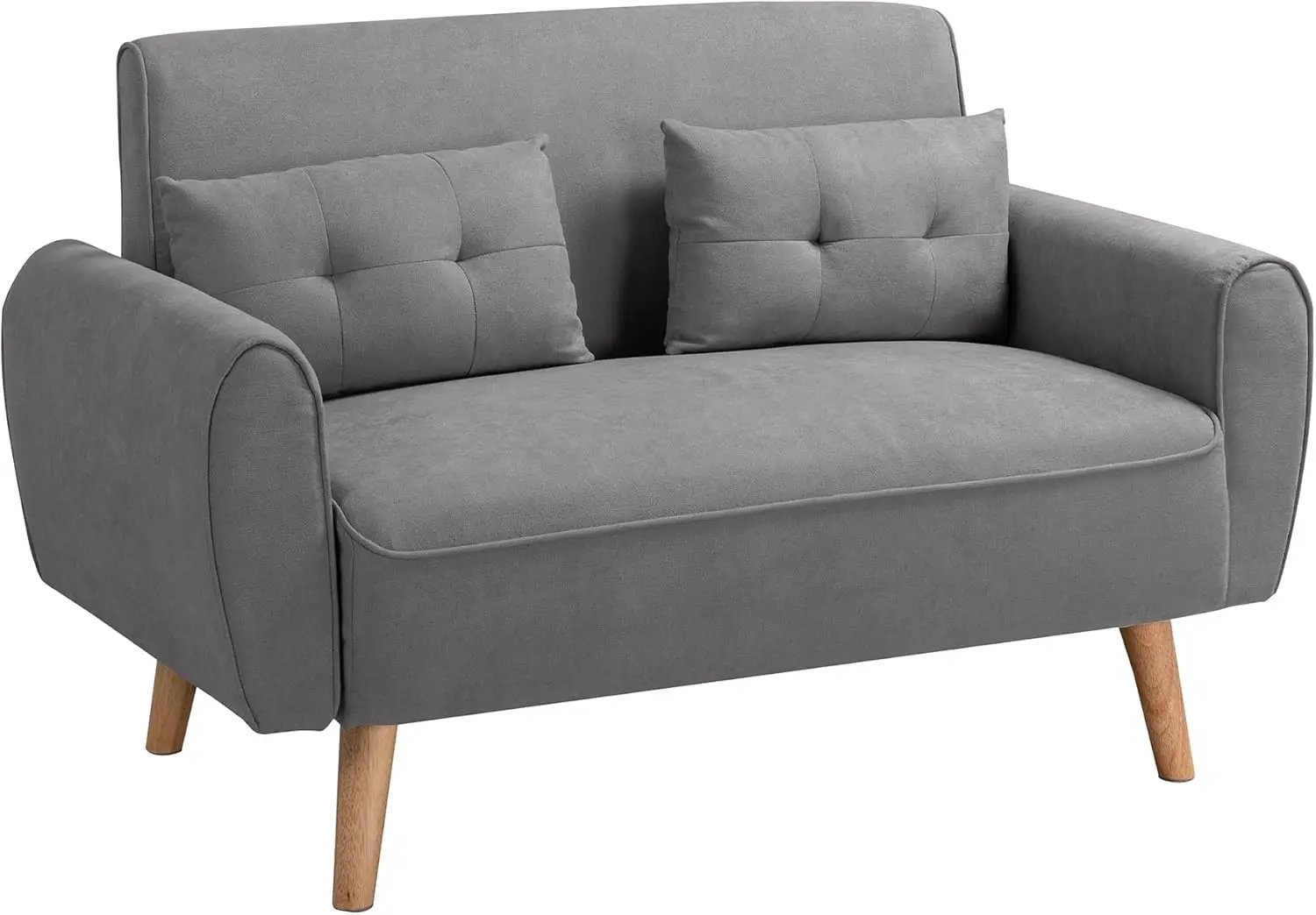 Loveseat Sofa, Mid Century Linen Fabric 2-Seat Sofa Couch Tufted Love Seat with Back Cushions and Tapered Wood Legs