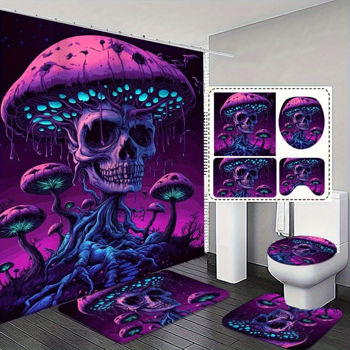 

4 шт. Волшебная уникальная занавеска для душа с черепом и нескользящим ковриком для ванной - идеально подходит для современного декора ванной комнаты, изысканный