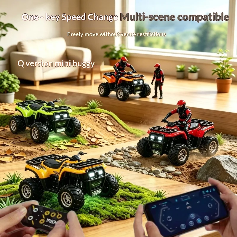 New Q-Version Mini Alloy Off-Road Vehicle Spring Shock Absorption 2.4g Off-Road Motorcycle Cool Lighting Desktop Mini Car Toy ﻿