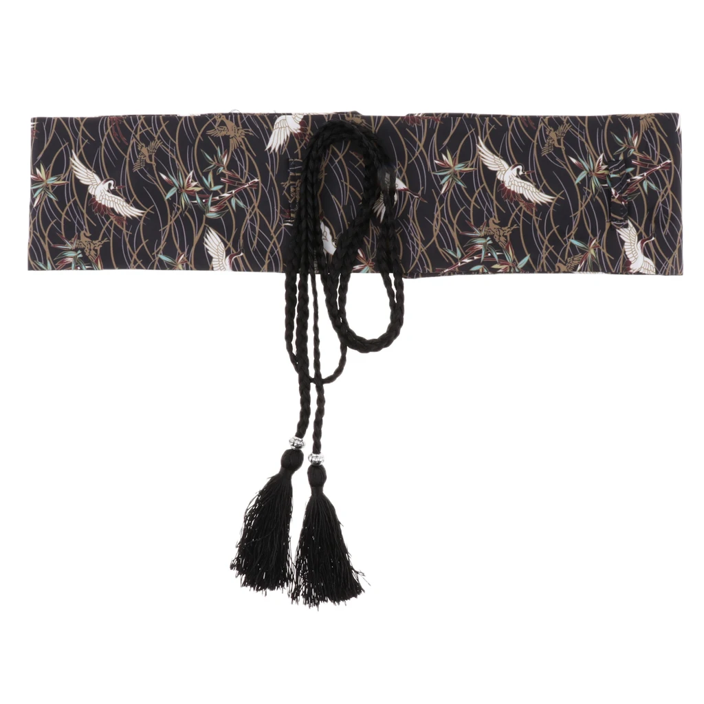 

Japanese Style Red Crowned Crane Obi Belt Wide Waistband for Dress,