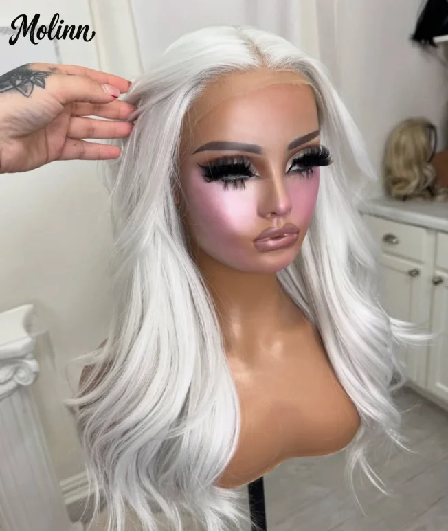 Platinum White Wig 13x4 HD Body Wave Lace Front Wigs Pre Plucked Glueless Synthetic Heat Resistant Tiny Knots peluca Cosplay