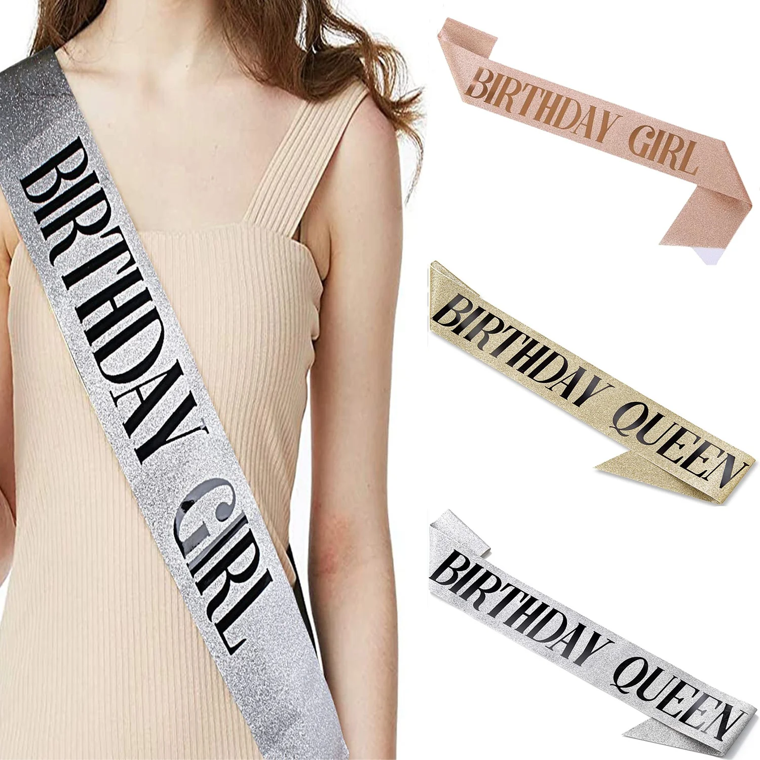 Birthday Girl Queen Sash Glitter Birthday Sash for Girls Women Birthday Party Accessories Gifts