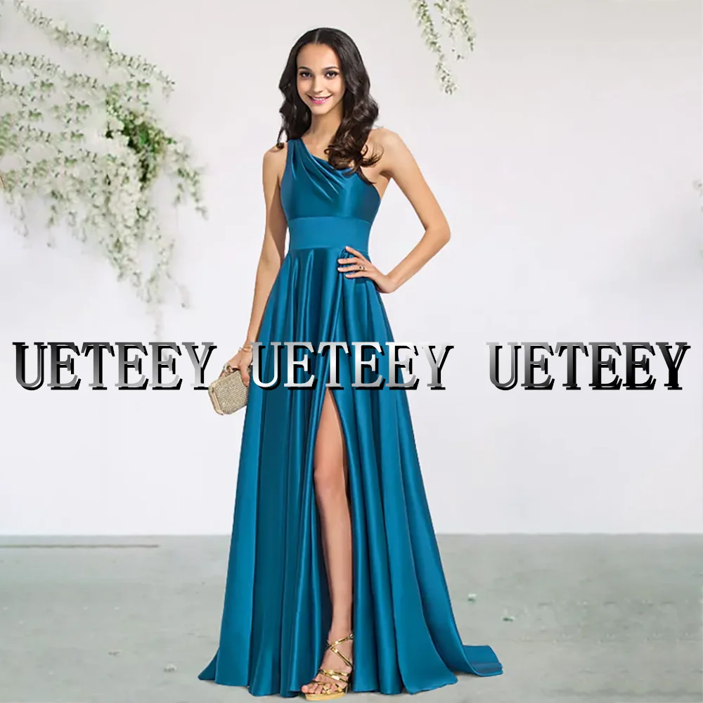 UETEEY-vestido de dama de honor elegante, prenda de vestir con pliegues, abertura frontal, un hombro, sin mangas, 2022