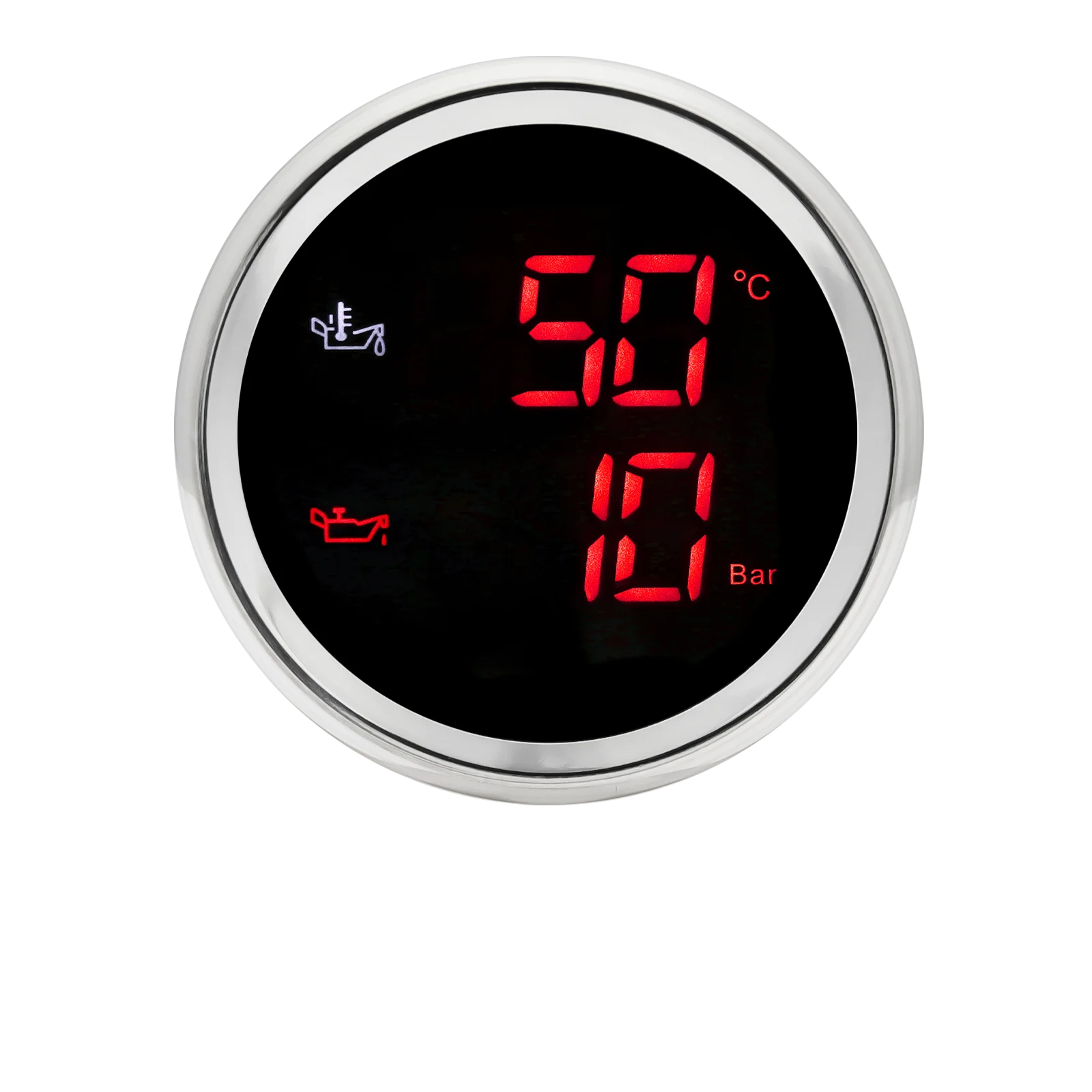 50 ~ 150 درجة مئوية مقياس درجة حرارة الزيت + 0-10 بار مقياس ضغط الزيت مع إنذار أو مع جهاز استشعار 52 مللي متر مقياس المؤشر الرقمي #5