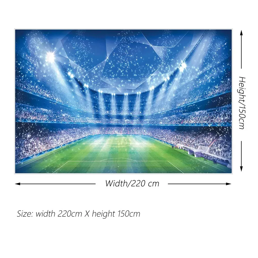 MOON.QG-Arrière-plan de photographie de terrain de football bleu et vert, décorations d\'anniversaire pour garçons, panneau d\'art, accessoires de