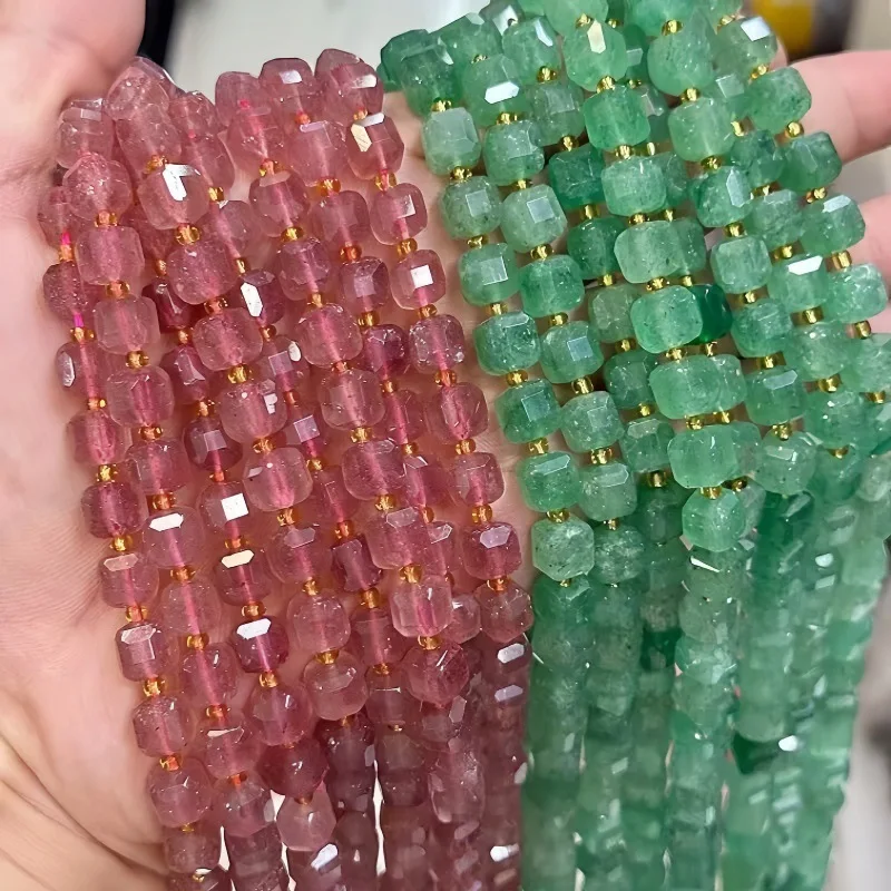 ネイチャーレッドグリーンストロベリークォーツ-ファセットスクエア-8mm-38cm-卸売-ジュエリー製作-diy-ネックレスビーズ