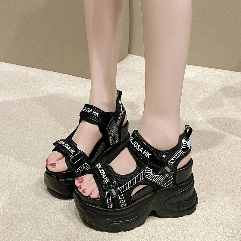 New High Platform Sandals Woman Summer Mesh Chunky Sneakers Female Wedges Slippers For Women Peep Toe Sandalia Feminina 10.5CM