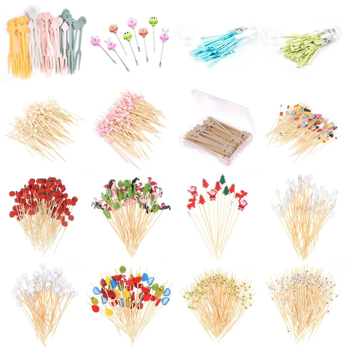 8Pcs-100Pcs Disposable Bamboo Skewers Food Picks Buffet Cupcake Fruit Fork Party Cake Dessert Salad Vegetable Sticks Toothpick