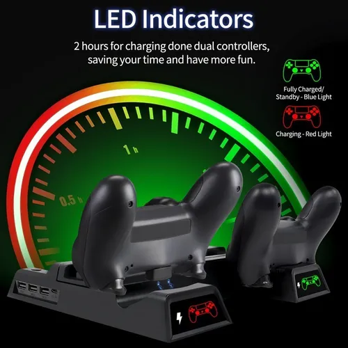 Imagen 2 del producto Soporte de ventilador de refrigeración para consola PS4/PS4 Slim/PS4 Pro, enfriador Vertical con cargador de controlador Dual, accesorios de refrigeración