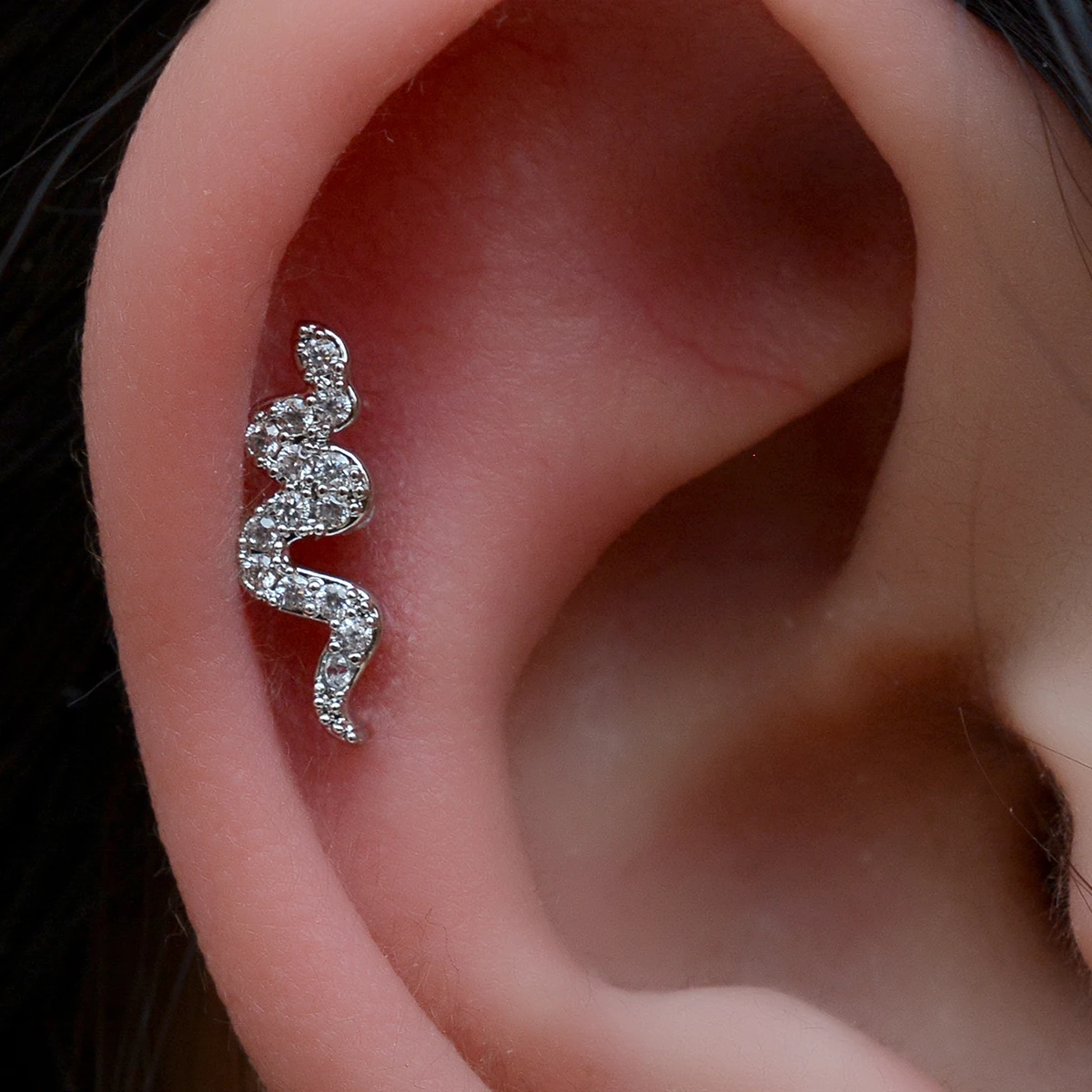 1PC 316 Stainless Steel Earrings Trend Snake Flower Moon CZ Flat Rook Lobe Cartilage Snug Helix Conch Tragus Labret Piercing 18G