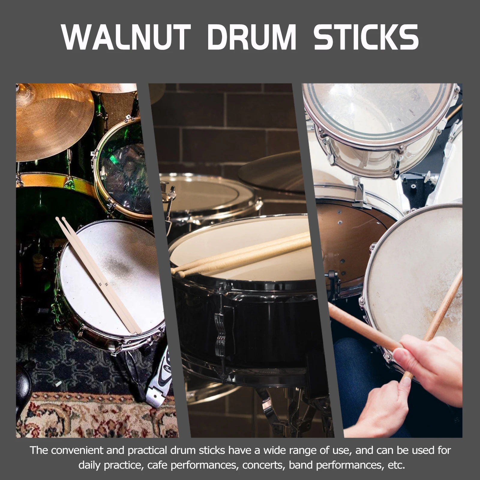 

20 Pcs Maple Pointed Drum Sturdy Drumsticks Stage Performance with Carry Bag Round Head Wood
