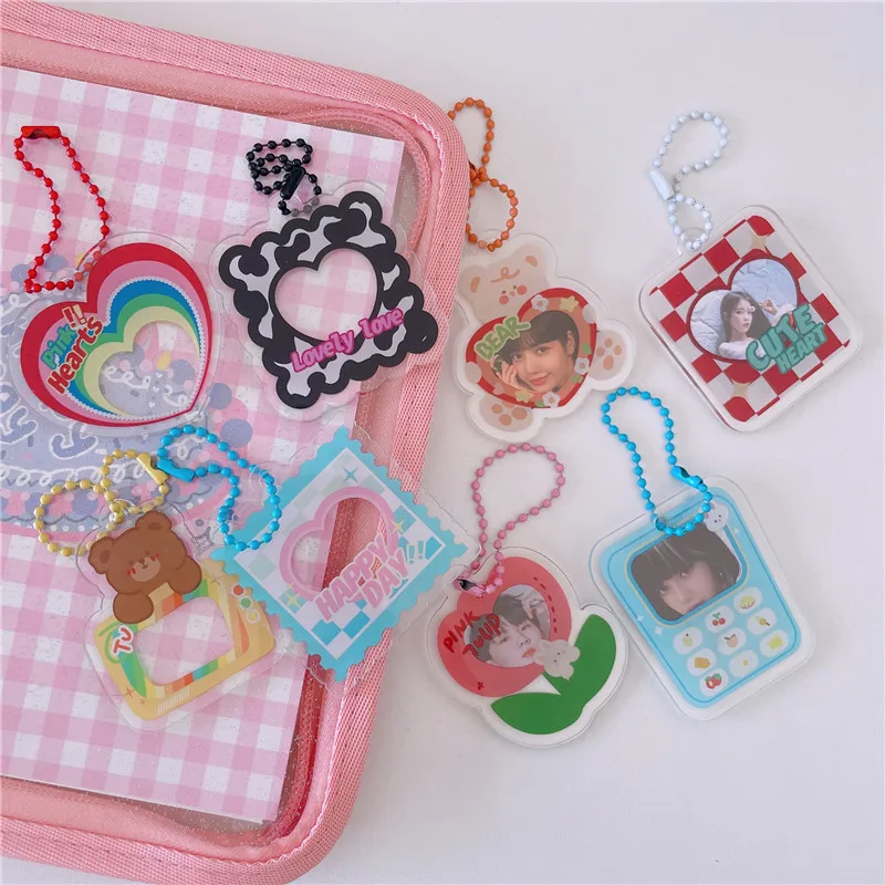 Cute Photo Frame Key Chain TransparentArcylic Pendant Decorative Idol Photocard Backpack Keyring Gift School Stationery