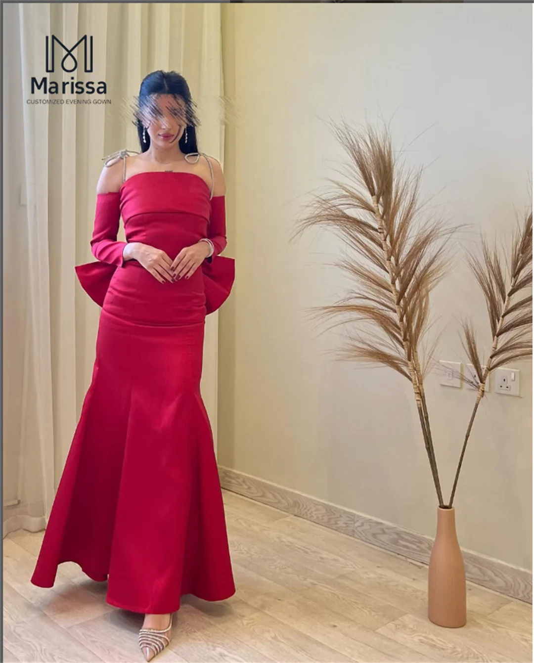 

Marissa Fishtail Lotus Skirt Women Evening Dress Woman Women's Prom Dress 2025 Custom Made Red Satin Bow Off-shoulder Ball Gowns
