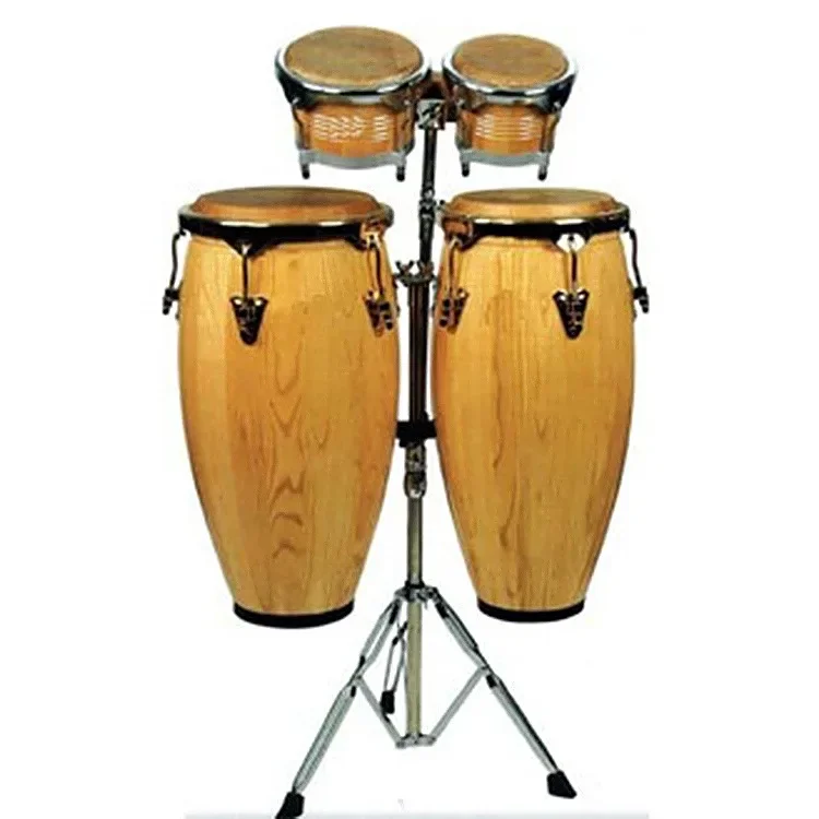 

10+11 Conga Drum Set With 7+9 Bongo Drum And African Tambourine Drag Four Conga Latin Drum With Rack For Instrument Usage