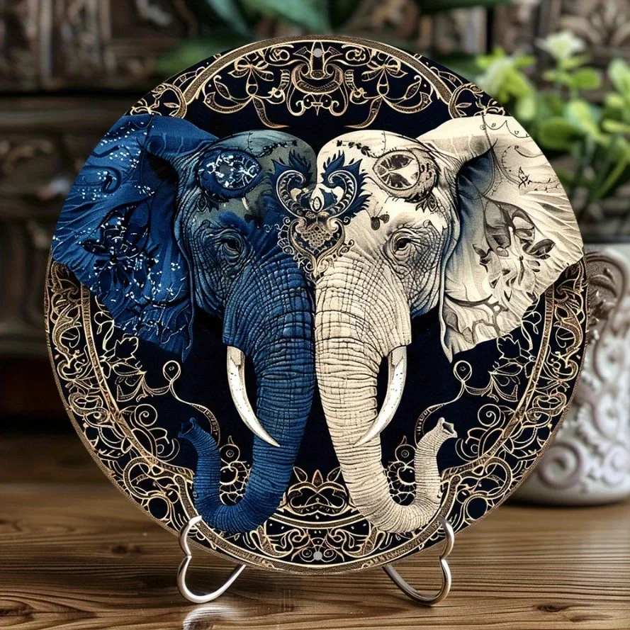 لوحة من القصدير، علامة إكليل تحت عنوان الفيل، علامة ديكور معدنية مستديرة من الألومنيوم للمنزل، ديكور جدار غرفة المعيشة، هدايا منزلية جديدة