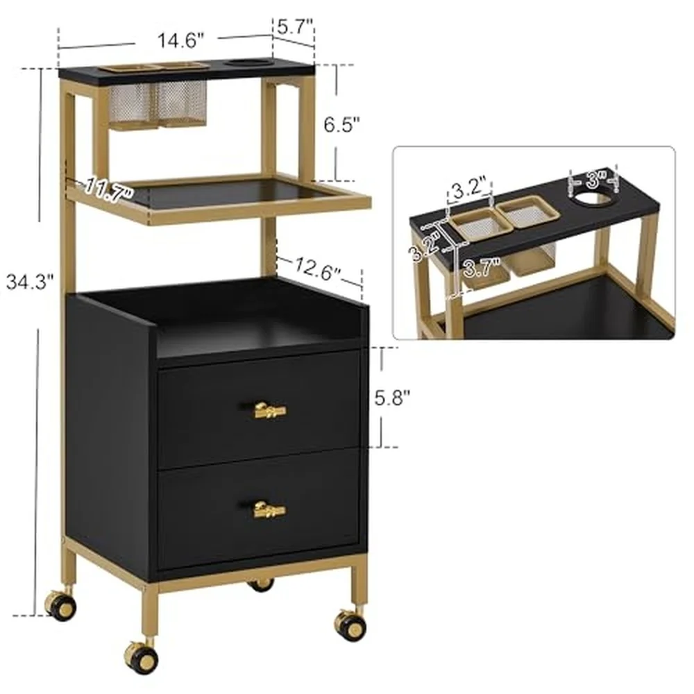 Salon Cart with Drawers Barber Trolley 2084 (Black Medium)