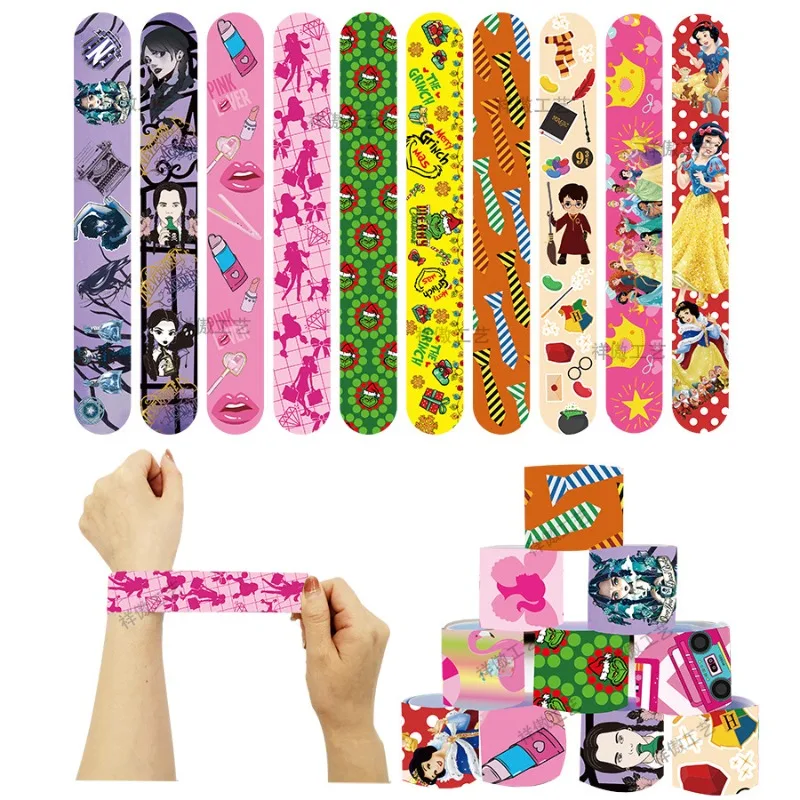 24pcs Popular Cartoon Character Princess Barbie Harry Potter Christmas Monster Slap Bracelet for Boys Girls Birthday Party Gifts