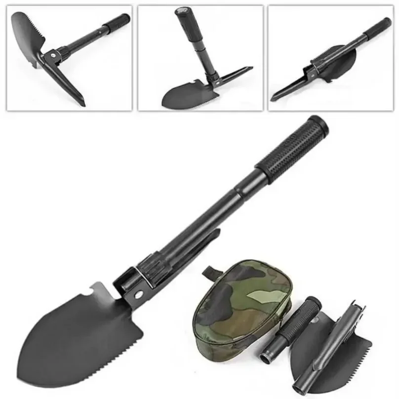 Pala militar para exteriores, pala multifunción para acampar al aire libre, equipo de supervivencia, pala de ingeniero con brújula, 1 ud.