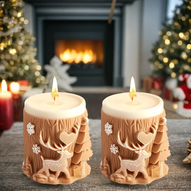 Christmas Elk Cylindrical Candle Silicone Mold Reindeer Snowflake Cylindrical Candle Mold Handmade Aromatherapy Plaster Mould