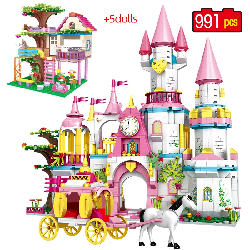 

City Treehouse Princess Luxury Castles Playground House Movies Carriage Figures Building Blocks Friends Set For Girls Toys Gift